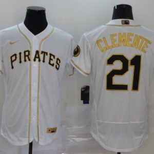 Men Pittsburgh Pirates #21 Roberto Clemente White Golden Flex Base Stitched MLB Jersey