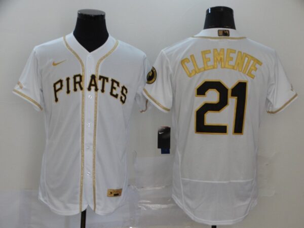 Men Pittsburgh Pirates #21 Roberto Clemente White Golden Flex Base Stitched MLB Jersey