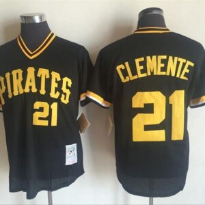 Men Pittsburgh Pirates #21Roberto Clemente Black Throwback Stitched MLB Jersey