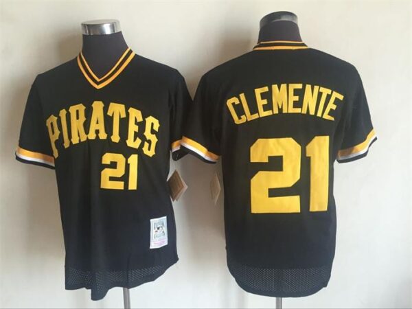 Men Pittsburgh Pirates #21Roberto Clemente Black Throwback Stitched MLB Jersey