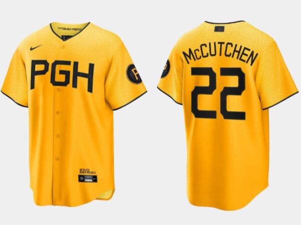 Men Pittsburgh Pirates #22 Andrew McCutchen Gold 2023 City Connect Stitched Jersey