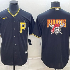 Men Pittsburgh Pirates Black Team Big Logo Cool Base Stitched Baseball Jersey