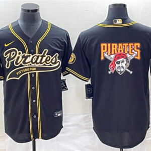 Men Pittsburgh Pirates Black Team Big Logo Cool Base Stitched Baseball Jersey