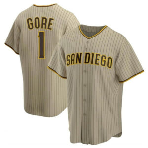 Men San Diego Padres #1 MacKenzie Gore Brown Cool Base Stitched Jersey