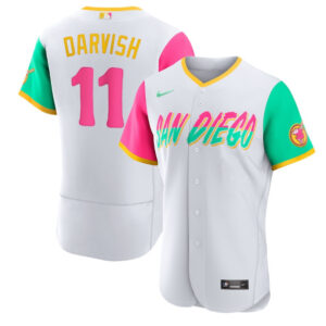 Men San Diego Padres #11 Yu Darvish 2022 White City Connect Flex Base Stitched Baseball Jersey