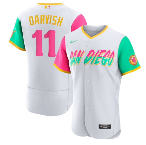 Men San Diego Padres #11 Yu Darvish 2022 White City Connect Flex Base Stitched Baseball Jersey