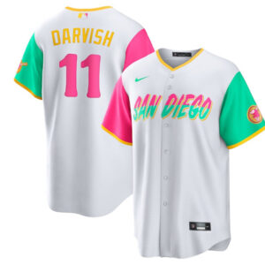 Men San Diego Padres #11 Yu Darvish White 2022 City Connect Cool Base Stitched Jersey