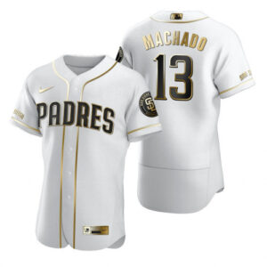 Men San Diego Padres #13 Manny Machado 2020 White Golden Stitched MLB Jersey