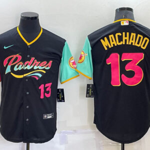 Men San Diego Padres #13 Manny Machado 2022 Black City Connect Cool Base Stitched Jersey