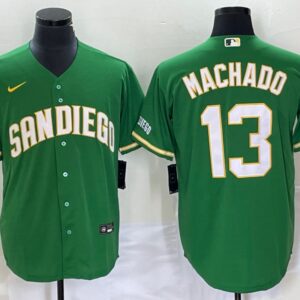 Men San Diego Padres #13 Manny Machado Green Cool Base Stitched Baseball Jersey