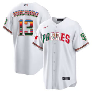 Men San Diego Padres #13 Manny Machado Mexico White Cool Base Stitched Baseball Jersey