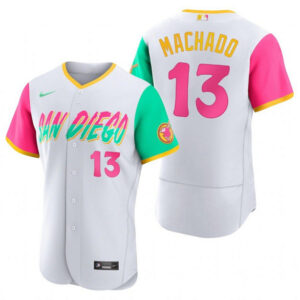 Men San Diego Padres #13 Manny Machado White 2022 City Connect Flex Base Stitched Baseball Jersey