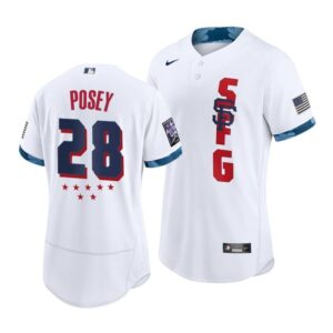 Men San Francisco Giants #28 Buster Posey 2021 White All-Star Flex Base Stitched Baseball Jersey