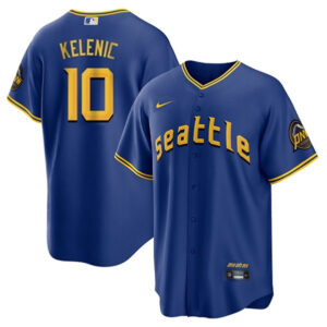 Men Seattle Mariners #10 Jarred Kelenic Royal 2023 City Connect Cool Base Stitched Baseball Jersey