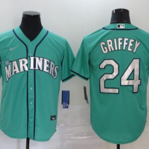 Men Seattle Mariners #24 Ken Griffey Aqua Cool Base Stitched MLB Jersey