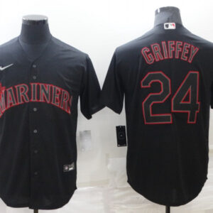 Men Seattle Mariners #24 Ken Griffey Black Shadow Cool Base Stitched Jersey