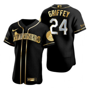 Men Seattle Mariners #24 Ken Griffey Black/Gold Edition Flex Base Stitched jersey