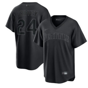 Men Seattle Mariners #24 Ken Griffey Jr. Black Pitch Black Fashion Replica Stitched Jersey