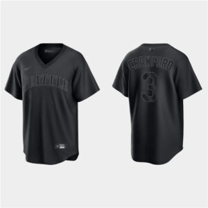 Men Seattle Mariners #3 J.P. Crawford Black Pitch Black Fashion Replica Stitched Jersey