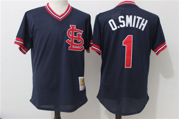 Men St. Louis Cardinals #1 Ozzie Smith Mitchell & Ness Navy 1994 Cooperstown Collection Mesh Batting Practice Stitched MLB Jersey