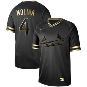 Men St. Louis Cardinals #4 Yadier Molina Black Gold Stitched MLB Jersey