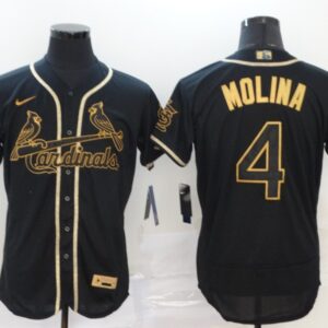 Men St. Louis Cardinals #4 Yadier Molina Black Golden Flex Base Stitched MLB Jersey