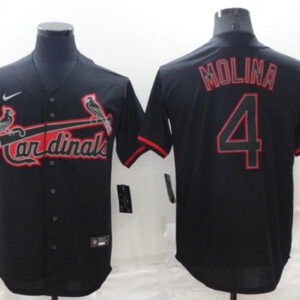 Men St. Louis Cardinals #4 Yadier Molina Black shadow Cool Base Stitched Jersey