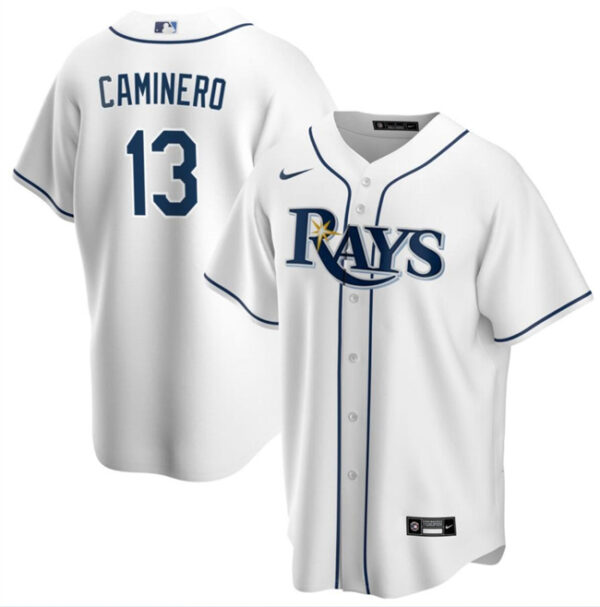 Men Tampa Bay Rays #13 Junior Caminero White Cool Base Stitched Baseball Jersey