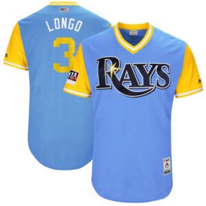 Men Tampa Bay Rays Evan Longoria "Longo" Majestic Light Blue/Yellow 2017 Little League World Series Players Weekend Classic Jersey