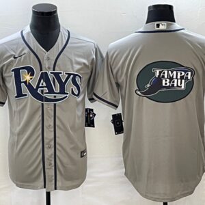 Men Tampa Bay Rays Gray Team Big Logo Cool Base Stitched Baseball Jersey