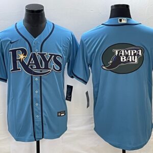 Men Tampa Bay Rays Light Blue Team Big Logo Cool Base Stitched Baseball Jersey