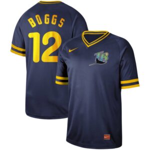 Men Tampa Bay Rays Navy #12 Wade BoggsRed Cooperstown Collection Legend Stitched MLB Jersey