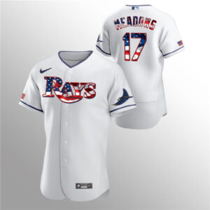 Men Tampa Bay Rays White #17 Austin Meadows 2020 Stars & Stripes Flex Base Stitched MLB Jersey