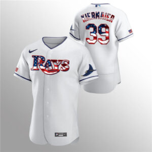 Men Tampa Bay Rays White #39 Kevin Kiermaier 2020 Stars & Stripes Flex Base Stitched MLB Jersey