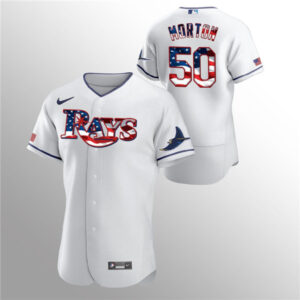 Men Tampa Bay Rays White #50 Charlie Morton 2020 Stars & Stripes Flex Base Stitched MLB Jersey