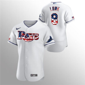 Men Tampa Bay Rays White #8 Brandon Lowe 2020 Stars & Stripes Flex Base Stitched MLB Jersey