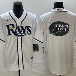 Men Tampa Bay Rays White Team Big Logo Cool Base Stitched Baseball Jersey