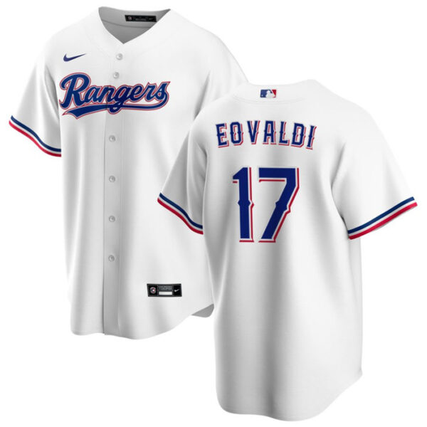 Men Texas Rangers #17 Nathan Eovaldi White Cool Base Stitched Baseball Jersey