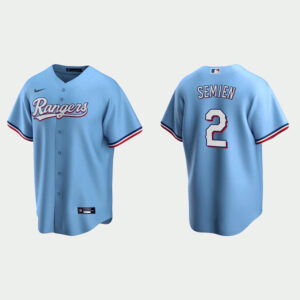 Men Texas Rangers #2 Marcus Semien Light Blue Cool Base Stitched Baseball Jersey