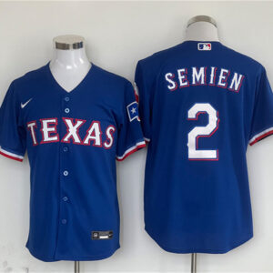 Men Texas Rangers #2 Marcus Semien Royal With Patch Cool Base Stitched Baseball Jersey