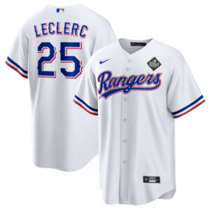 Men Texas Rangers #25 Jose Leclerc White 2023 World Series Stitched Baseball Jersey