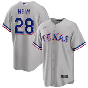 Men Texas Rangers #28 Jonah Heim Gray Cool Base Stitched Baseball Jersey