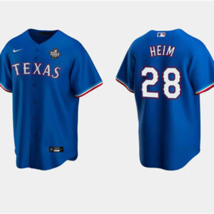 Men Texas Rangers #28 Jonah Heim Royal 2023 World Series Stitched Baseball Jersey