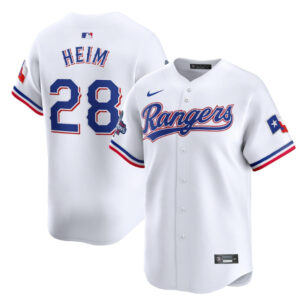 Men Texas Rangers #28 Jonah Heim White 2023 World Series Champions Stitched Baseball Jersey