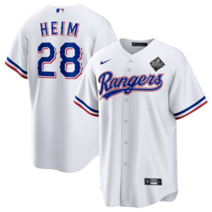 Men Texas Rangers #28 Jonah Heim White 2023 World Series Stitched Baseball Jersey