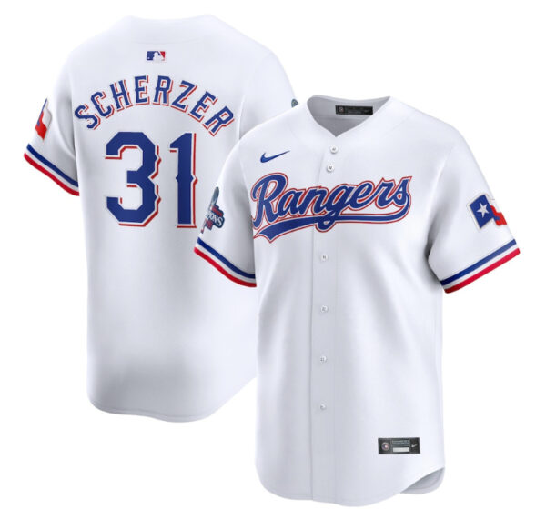 Men Texas Rangers #31 Max Scherzer White 2023 World Series Champions Stitched Baseball Jersey