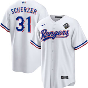 Men Texas Rangers #31 Max Scherzer White 2023 World Series Stitched Baseball Jersey