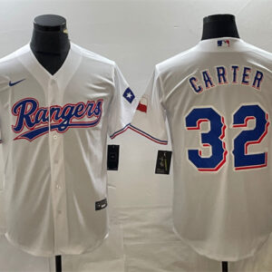 Men Texas Rangers #32 Evan Carter White With Patch Cool Base Stitched Baseball Jersey