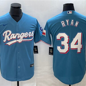 Men Texas Rangers #34 Nolan Ryan Blue Cool Base Stitched Baseball Jersey