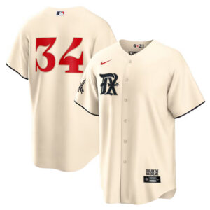 Men Texas Rangers #34 Nolan Ryan Cream 2023 City Connect Cool Base Stitched Baseball Jersey